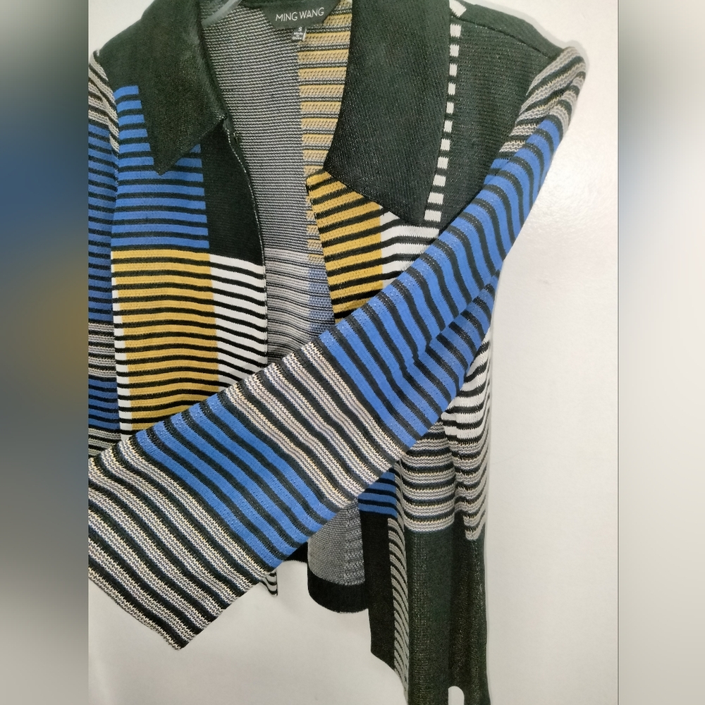 Ming Wang (Size S) Multicolored Patchwork Half Sl… - image 4